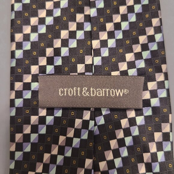 Croft & Barrow 100% Silk Geometric Tie – Blue, Navy, Gray & Black Checkered - Picture 5 of 8